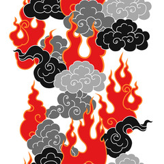 .Fire and smoke. Vector seamless pattern on a white background. - obrazy, fototapety, plakaty