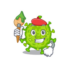 Talented virus corona cell Artist cartoon character with brush