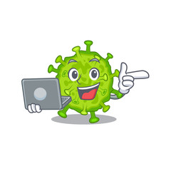 An icon of smart virus corona cell working with laptop