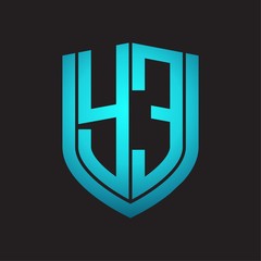 YE Logo monogram with emblem shield design isolated with blue colors on black background