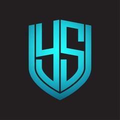 YS Logo monogram with emblem shield design isolated with blue colors on black background