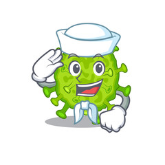 Cute virus corona cell Sailor cartoon character wearing white hat