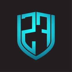 ZF Logo monogram with emblem shield design isolated with blue colors on black background