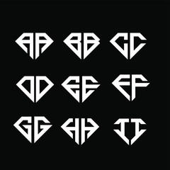 diamond initial black white luxury AA, BB, CC, DD, EE, EF, GG, HH, II logo icon design vector