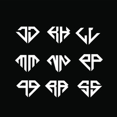 diamond initial black white luxury JJ KK LL MM NN PP QQ RR SS logo icon design vector