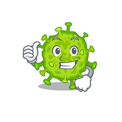 Cool virus corona cell cartoon design style making Thumbs up gesture