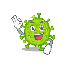 Virus corona cell cartoon character design style making an Okay gesture