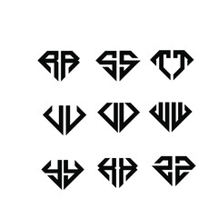 diamond initial black white luxury AA SS TT UU VV WW YY XX ZZ logo icon design vector