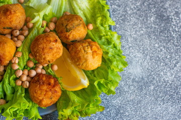 Deep-fried homemade vegetarian falafel made from ground chickpea
