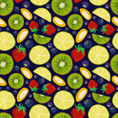 bright seamless pattern with juicy fruit in cartoon style. Decor for fabric and packaging design.