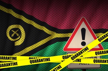 Vanuatu flag and Covid-19 quarantine yellow tape. Coronavirus or 2019-nCov virus