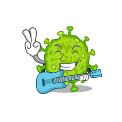 Supper cool virus corona cell cartoon playing a guitar