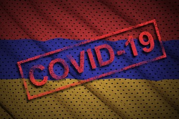 Armenia flag and red Covid-19 stamp. Coronavirus 2019-nCov outbreak