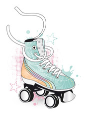 Rollschuh in Retro Farben mit Graffiti und Sterne