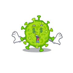 Rich virus corona cell with Money eye mascot character style