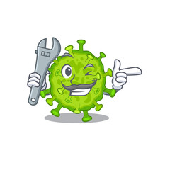 A picture of cool mechanic virus corona cell cartoon character design
