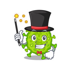 Charming virus corona cell cartoon design performance as a Magician style