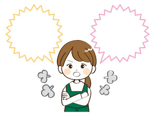 女性、店員、吹き出し、怒る