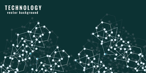Abstract polygonal with connecting dots and lines. Connection science background