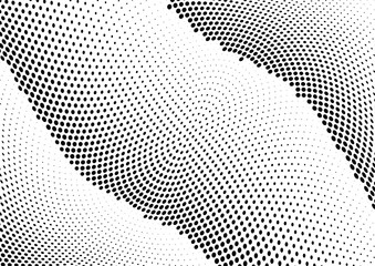 Abstract halftone wave dotted background. Futuristic twisted grunge pattern, dot, circles.  Vector modern optical pop art texture for posters, business cards, cover, labels mock-up, stickers layout