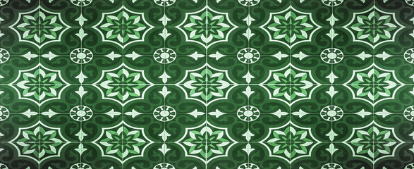Green vintage retro geometric motif tiles texture background banner