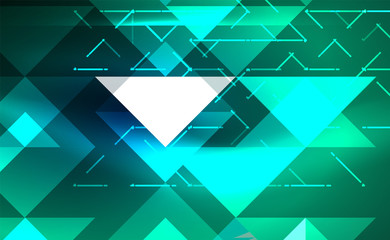 Abstract background, mosaic triangle pattern with transparent effects on glowing neon shiny backdrop. Vector Illustration For Wallpaper, Banner, Background, Card, Book Illustration, landing page
