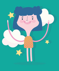 cute little girl blue hair clouds stars cartoon