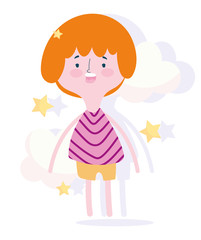 cute little boy character clouds stars cartoon