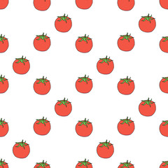 Seamless pattern with great red tomato on white background. Vector image.