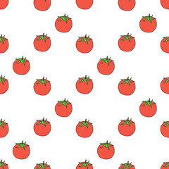 Seamless pattern with great red tomato on white background. Vector image.