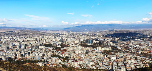 TBILISI, GEORGIA  DECEMBER 14, 2019:  Beautiful aerial view of the central part of city   in Tbilisi, Georgia
