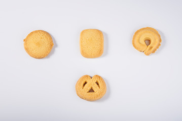 Four different shapes of cookies closeup