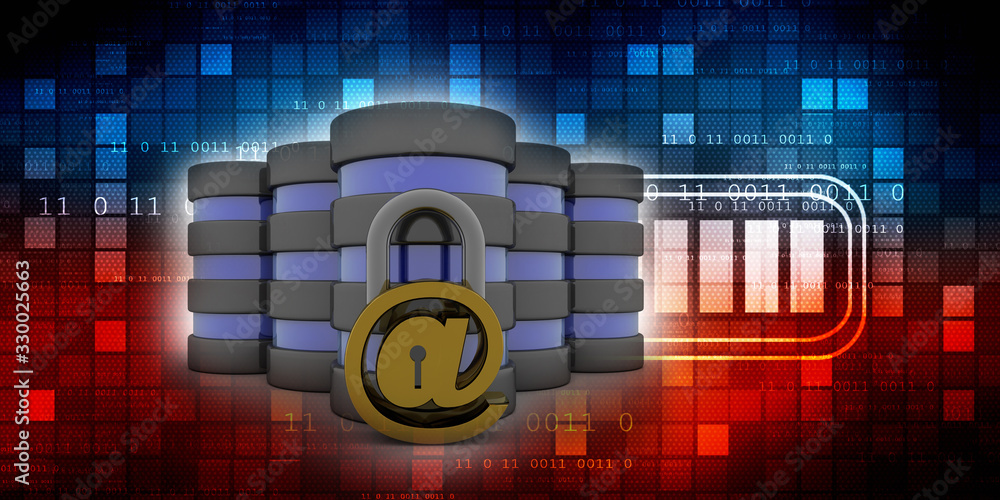 Poster 3d rendering e-mail symbol with lock. internet security concept