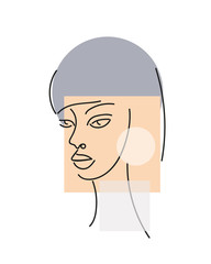 Woman face line drawing with geometric shapes. Abstract minimal woman portrait. - Vector illustration