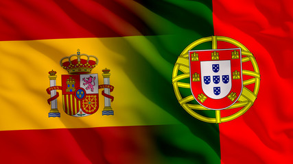 Waving Spain and Portugal Flags
