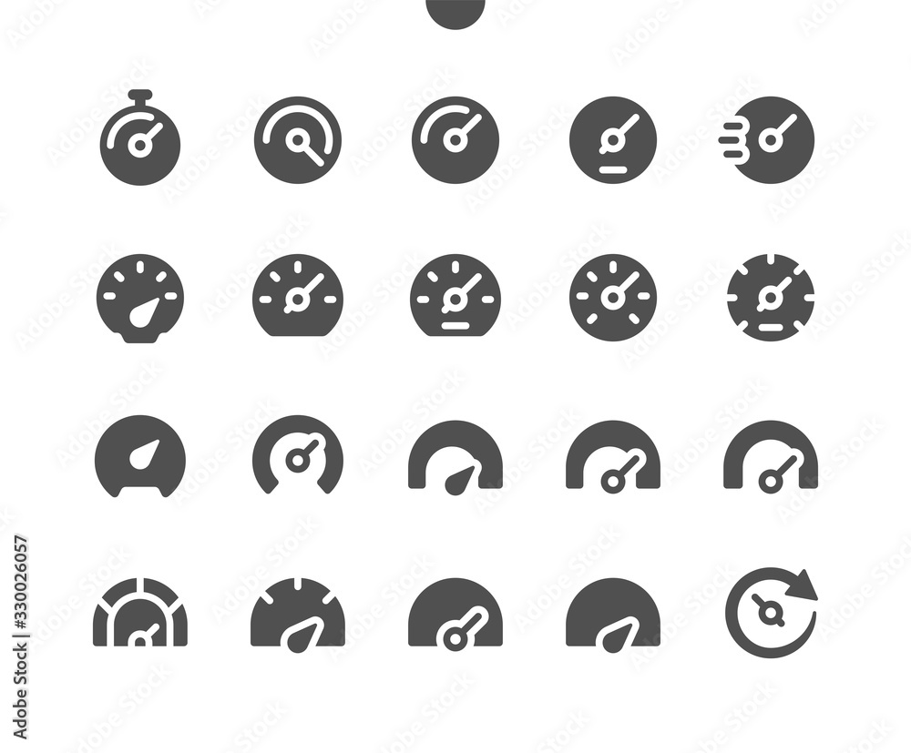 Poster speedometer ui pixel perfect well-crafted vector solid icons 48x48 ready for 24x24 grid for web grap