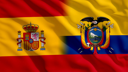 Fototapeta premium Waving Spain and Ecuador Flags