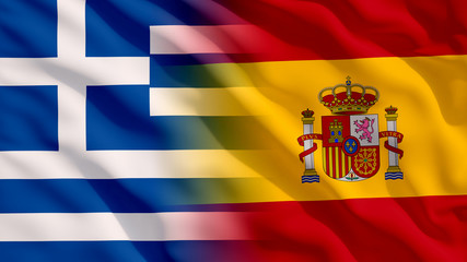 Waving Spain and Greece Flags