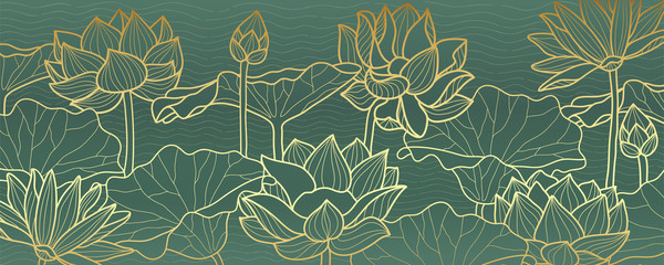 Lotus Line Arts Luxus-Tapetendesign für Stoff, Drucke und Hintergrundtextur, Vektorillustration. © TWINS DESIGN STUDIO