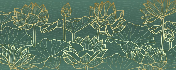 Lotus Line Arts Luxus-Tapetendesign für Stoff, Drucke und Hintergrundtextur, Vektorillustration. © TWINS DESIGN STUDIO
