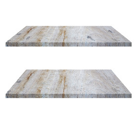 Set of empty brown wooden shelf isolated on white background. for montage of your product