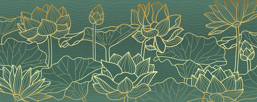 lotus line arts luxury wallpaper design for fabric, prints and background texture, Vector illustration.