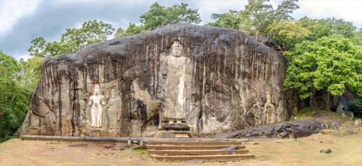 Panoramic view at the Buduruwagala - ancient buddhist temple in Sri Lanka
