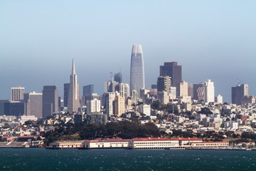 Beautiful view of San Francisco skyline at daytime with waterfront, California, USA