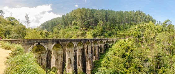 Panoramic view at the Nine Arch Bridge in Demodara near Ella, Sri Lanka