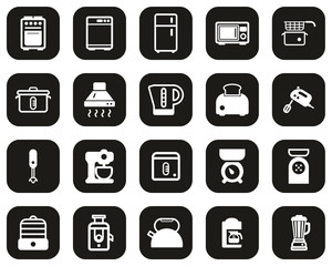 Kitchen Appliances Icons White On Black Flat Design Set Big