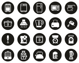 Kitchen Appliances Icons White On Black Flat Design Circle Set Big