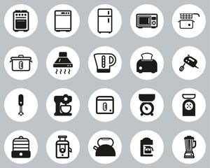 Kitchen Appliances Icons Black & White Flat Design Circle Set Big