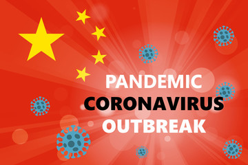 Abstract virus strain model Novel coronavirus 2019-nCoV with text pandemic coronavirus outbreak on red background. Pneumonia Pandemic Protection Concept