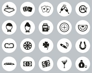 Las Vegas City & Culture Icons Black & White Flat Design Circle Set Big